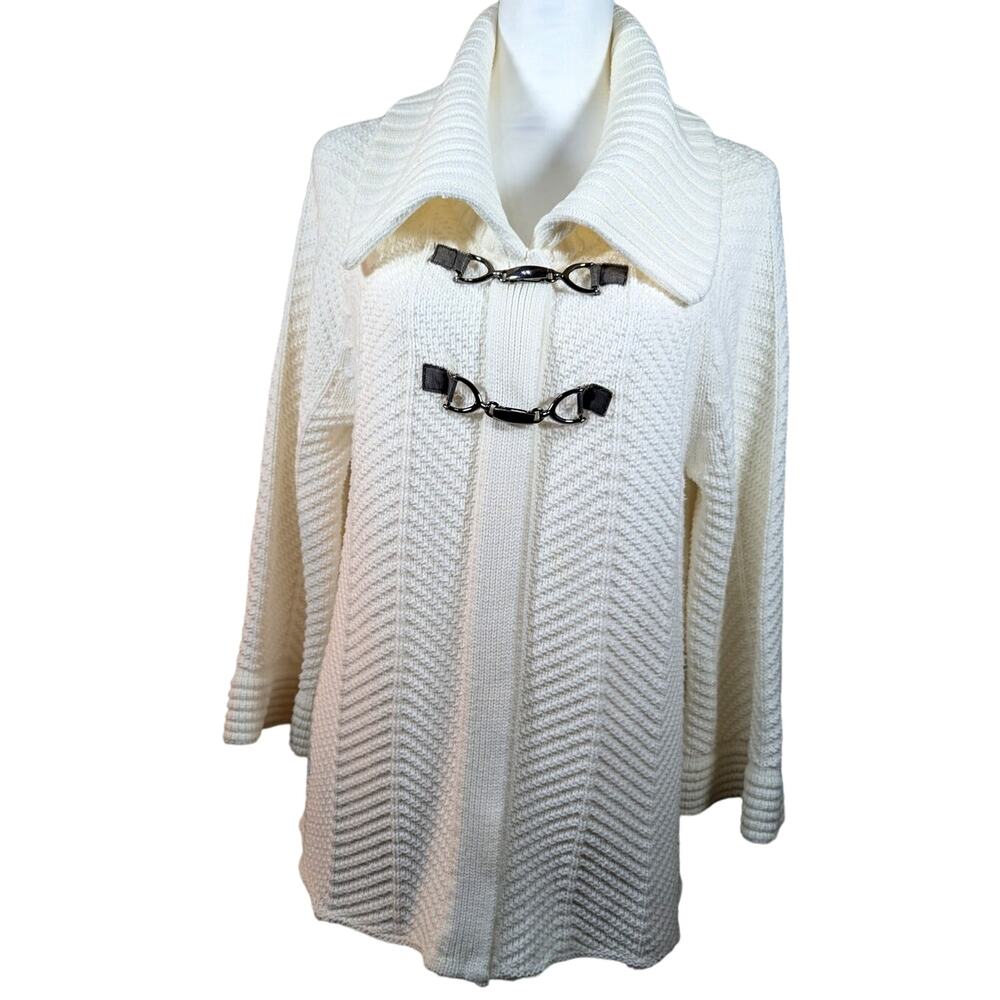 JM Collections Sweater/Jacket Sz M White Bust 41"CB25" Wing collar 3/4bellSleeve
